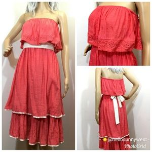 Flying Tomato NWT M Coral Layered Ribbon Dress